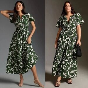 Anthropologie Somerset Maxi Dress Hunter Dark Green Paisley 1X